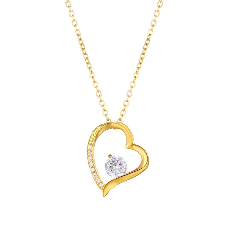 18K Gold Plated Stainless Steel Pendant Diamond Pave Cubic Zircon Heart Mama Necklace for Women Jewelry Gifts for Women Girls