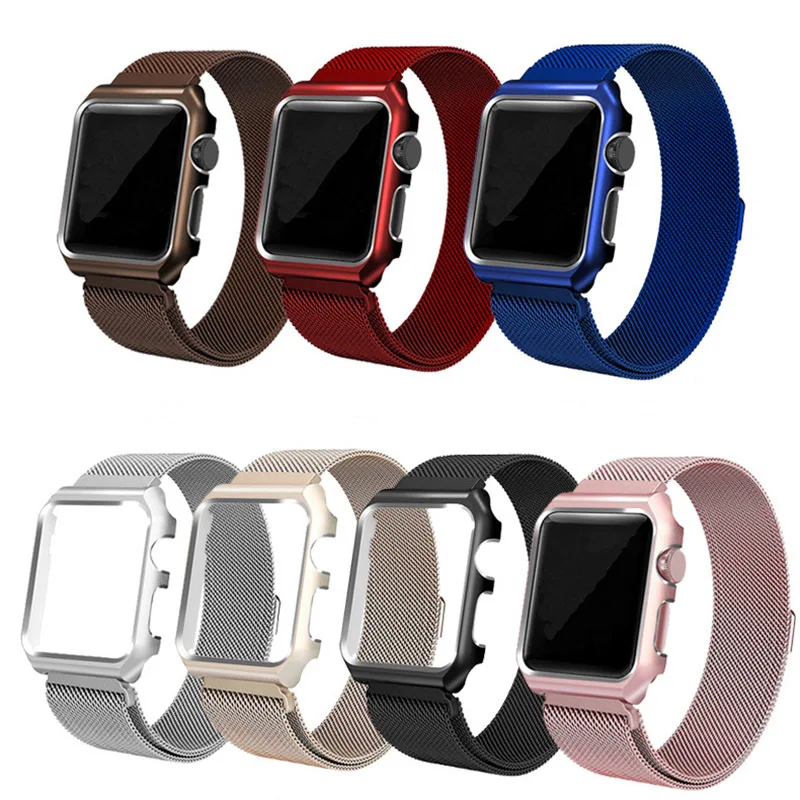 

Watch Case Cover for Apple Watch Series 1 2 3 4 5 Stainless Steel Band for Iwatch 38 40 42 44 Magnetic Milanese Loop Straps