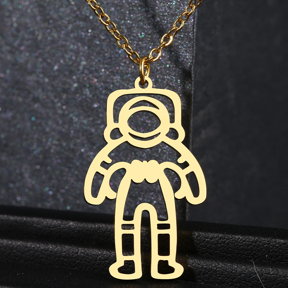 

Stainless Steel Necklaces Sci-Fi Space Astronaut Pendant Charm Chain Choker Aesthetic Fashion Necklace For Women Jewelry Gifts, Silver gold