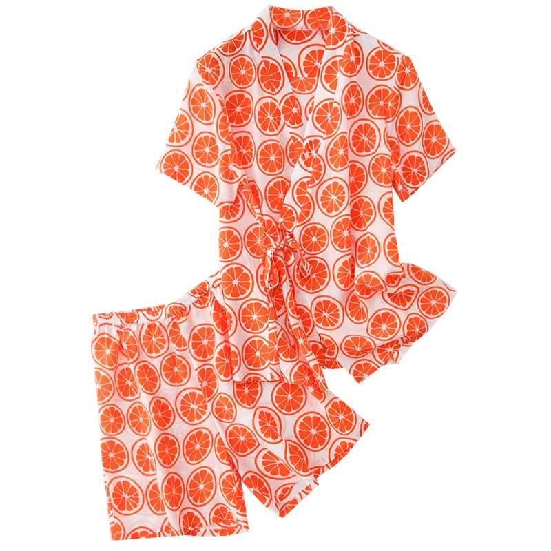 

2021 Summer Hot Sale Short Sleeve Mulberry Silk Leisure Cute Printed Home Wear Kimono Designers Silk Pajamas