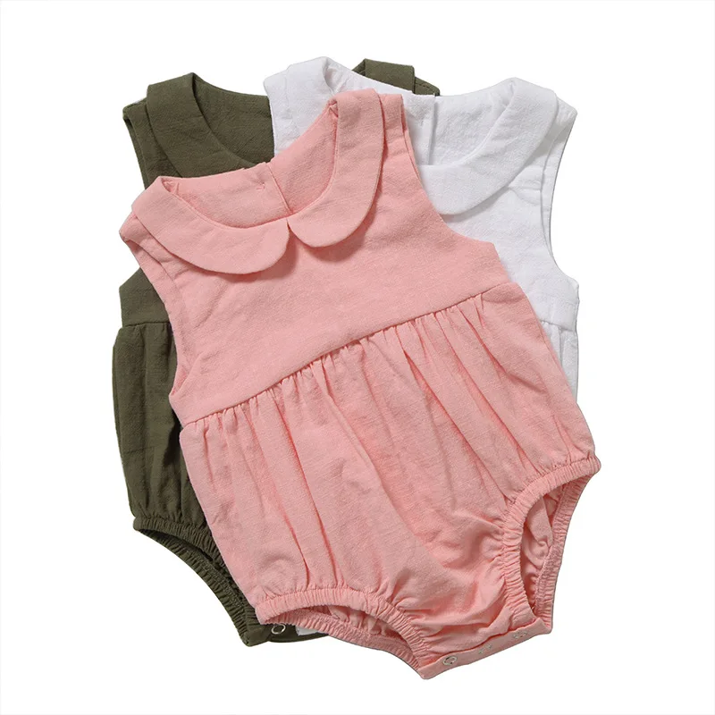 

New Solid Color Sleeveless Baby Clothes Rompers Cotton Linen Romper Baby Girl