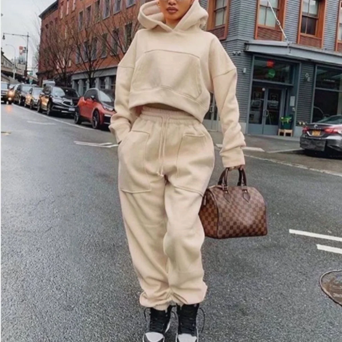 

2021 New Design Casual Long Sleeve Solid Hoodie Women Ladies Jogger 2 Piece Pants Sets Womens Sweat Sweatsuit Pants, Picture