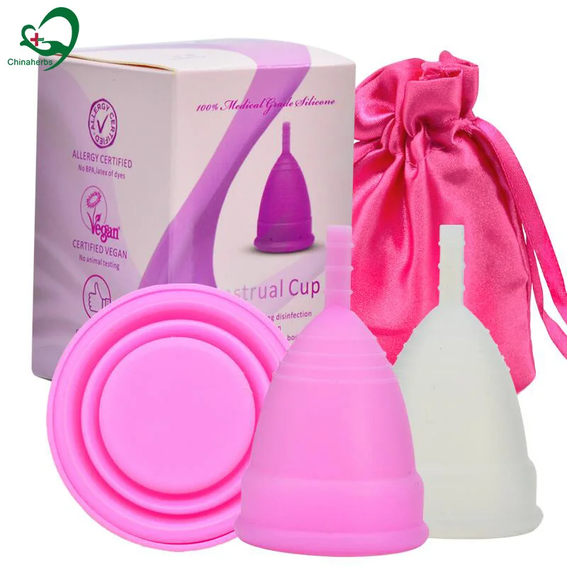 

wholesale reusable menstrual cup skin friendly medical soft silicone new packaging, White, pink,purple