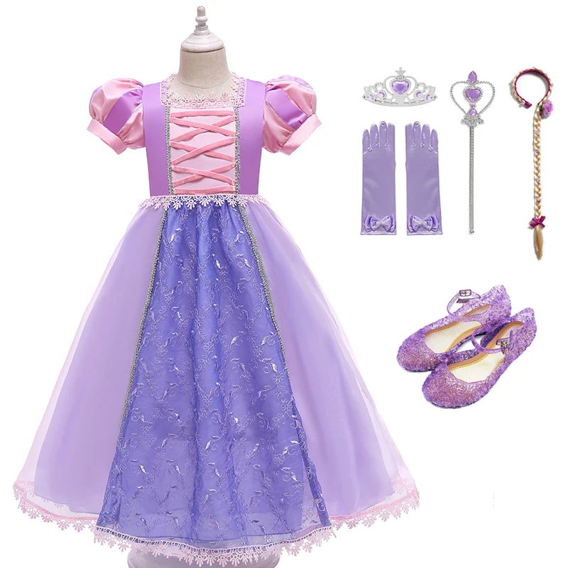 

2021 Sophia Rapunzel Princess Summer Dresses Short Sleeve Children's Clothing Girl Dress D0668, Purple