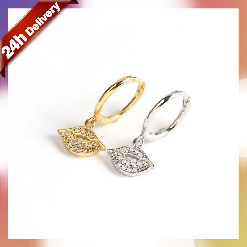 

Dylam New 2021 Earrings Sterling Silver Zircon Drop Lip Hoop Dangle Earring for Women Jewelry