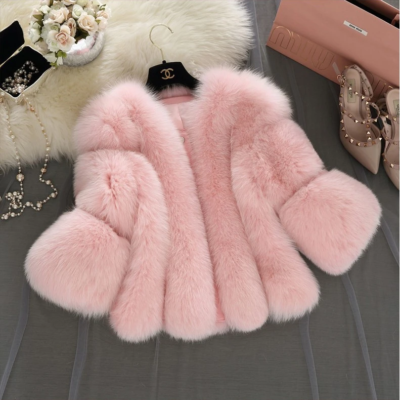 

2019 Fall China manufacturer ladies fashion winter warm thicken coat faux fur jacket women fox fur coat with leather and pockets, Pink,white,gray