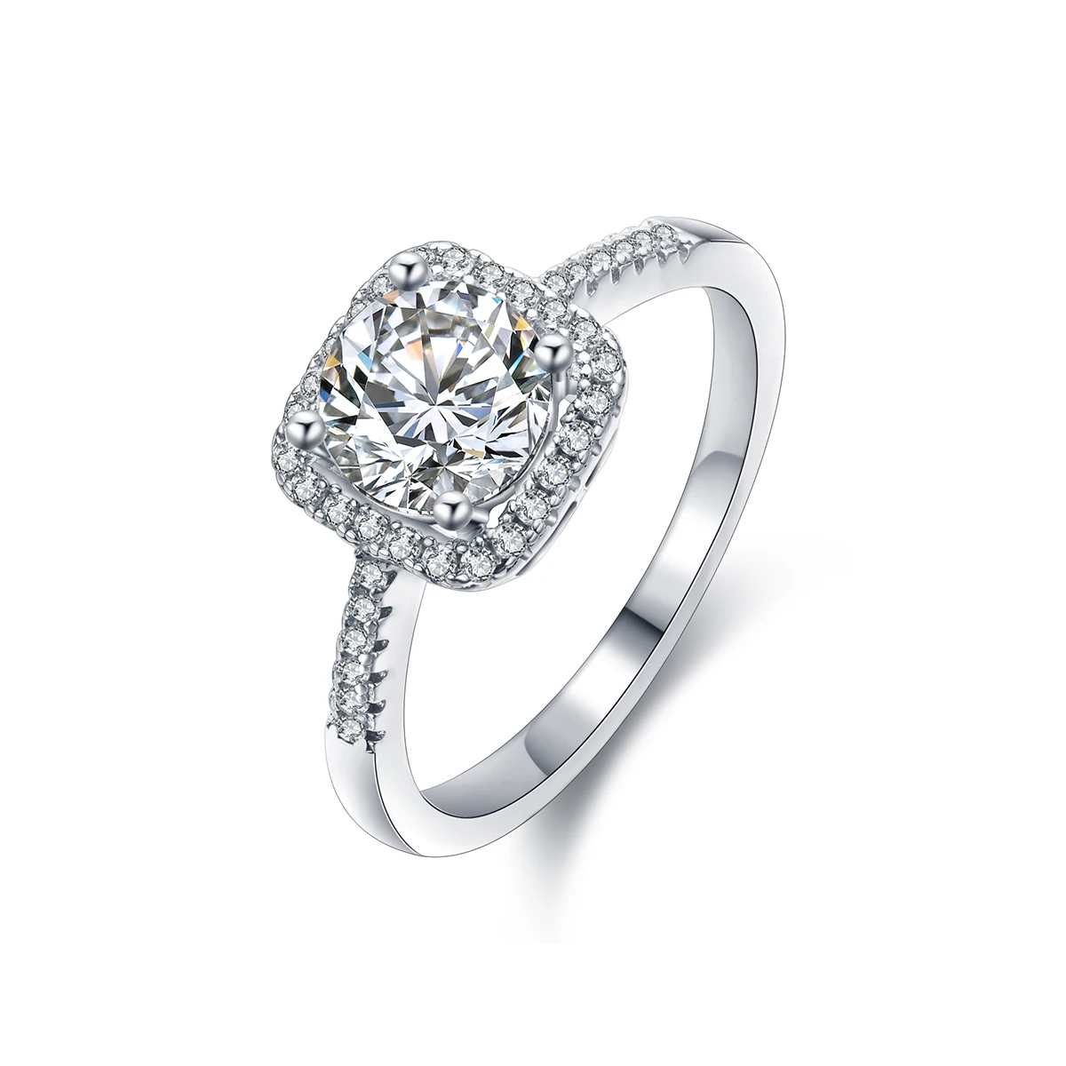 

Moissanite JewelrySilver/9K/14k White Gold 6.5mm Cushion Cut Diamond Halo Moissanite Engagement Wedding Ring