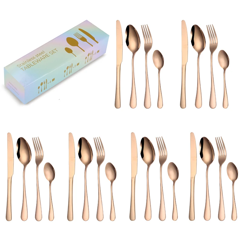 

Amazon Rose Gold Cutlery Set 24PCS Silverware Set Stainless Steel Flatware With Color box