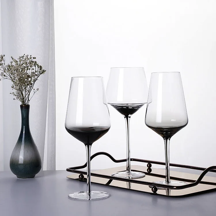 

High-end luxury series custom logo smoky grey round, creative unique modern style red wine Glasses set