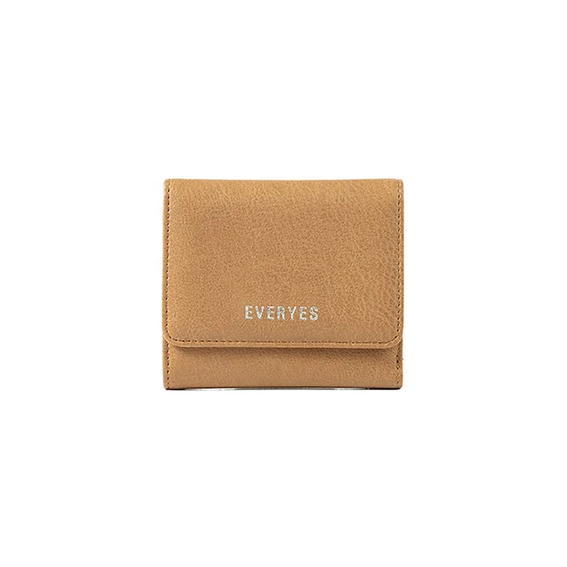 

Small portable brown lychee pattern pu water resistance custom thin short wallet