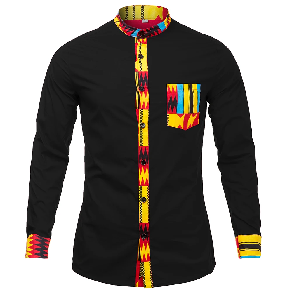 

2021 Casual 100% Cotton Men shirts African Clothes Dashiki Kente Patchwork Print Shirt Tops African Suit Clothing, Customized color