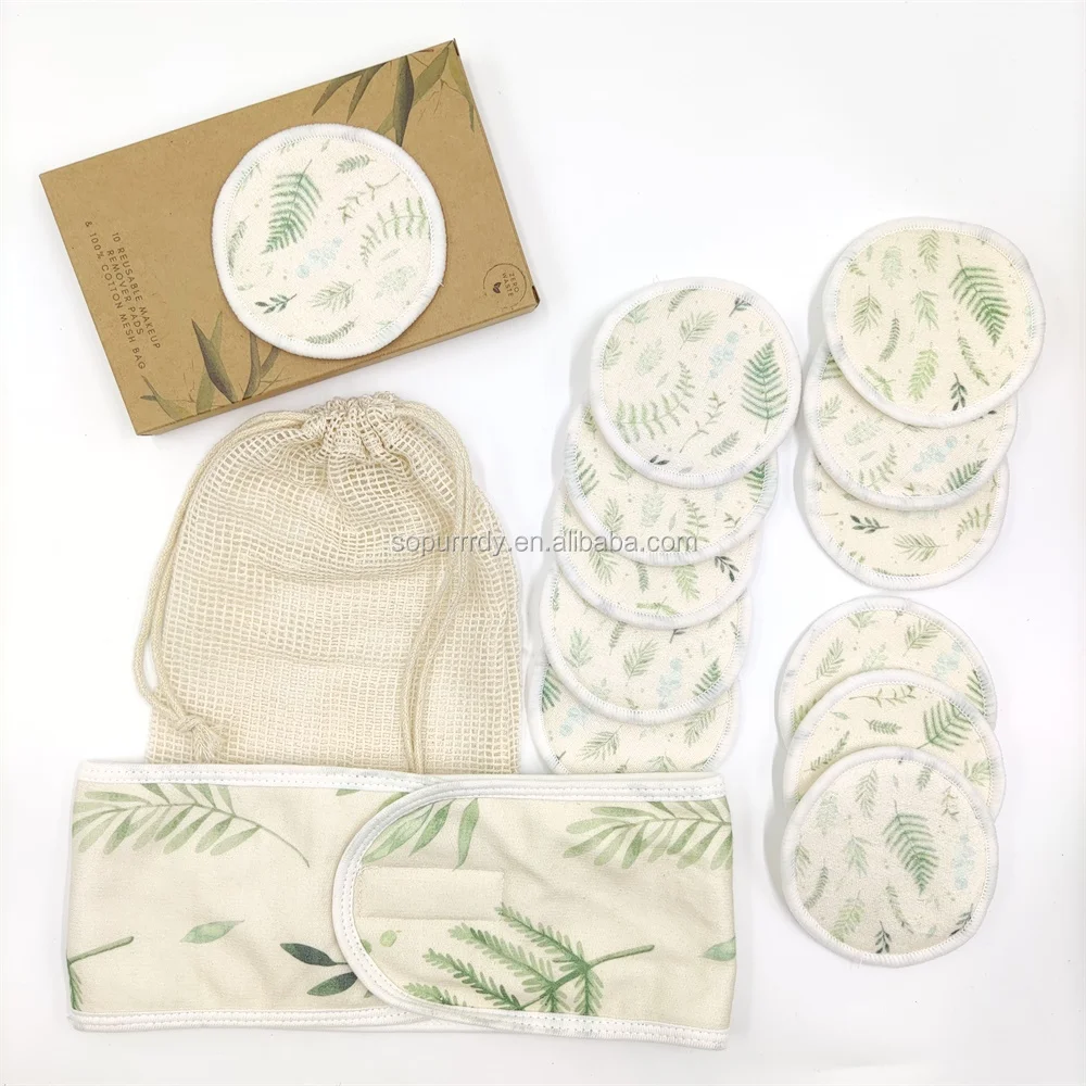 

Sopurrrdy Best Quality Round Bamboo Cotton Reusable Makeup Remover Pads Washable Facial Cleaning Pad With Laundry Net Bag, White or customized color