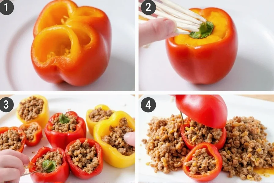 Step-by-step preparation of easy stuffed peppers with ground beef and rice filling