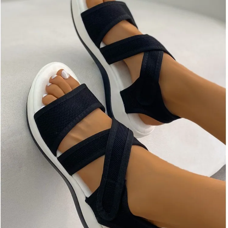 

Best Selling women designed cross casual shoes ladies flat simple sandals for women, Black,pink,blue,grey