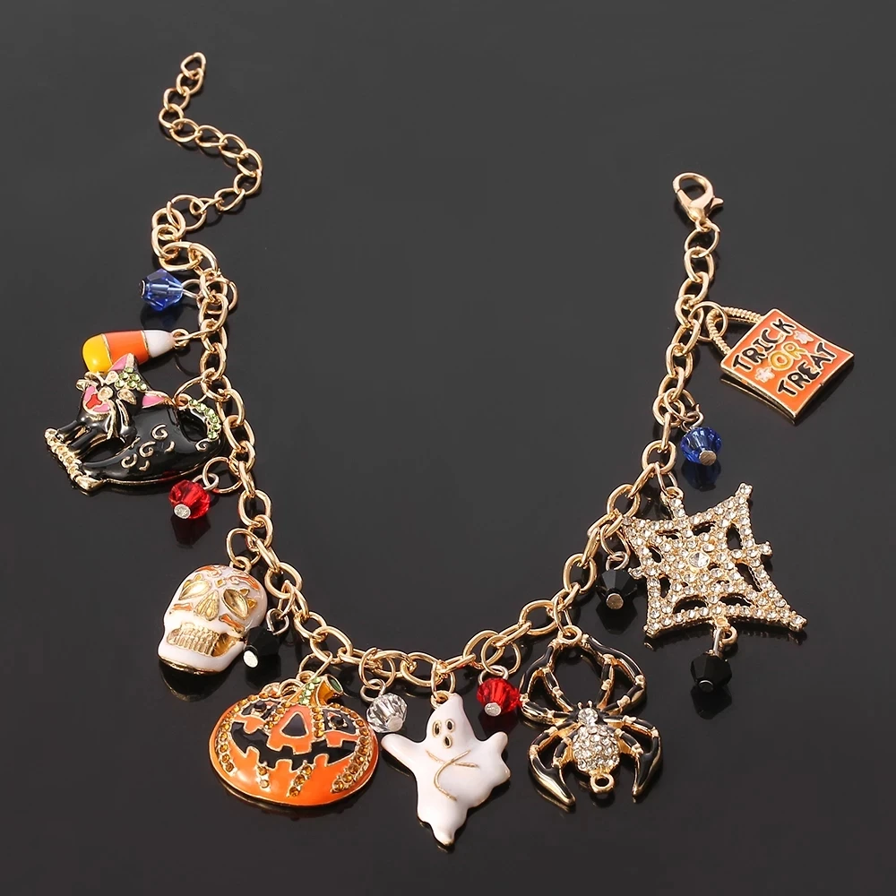 

Wholesale Halloween Bracelet Horror Movie Accessories Punk Charm Skeleton Pumpkin Bracelet Unisex Skull Bracelet Bangles, Gold