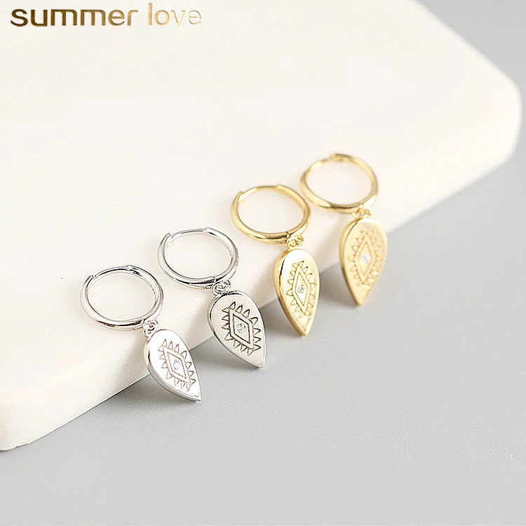 

Teardrop Crystal Ear Buckle Hoop Evil Eye Earrings Gold Silver Dangle Earrings for Women 925 Sterling Silver jewelry