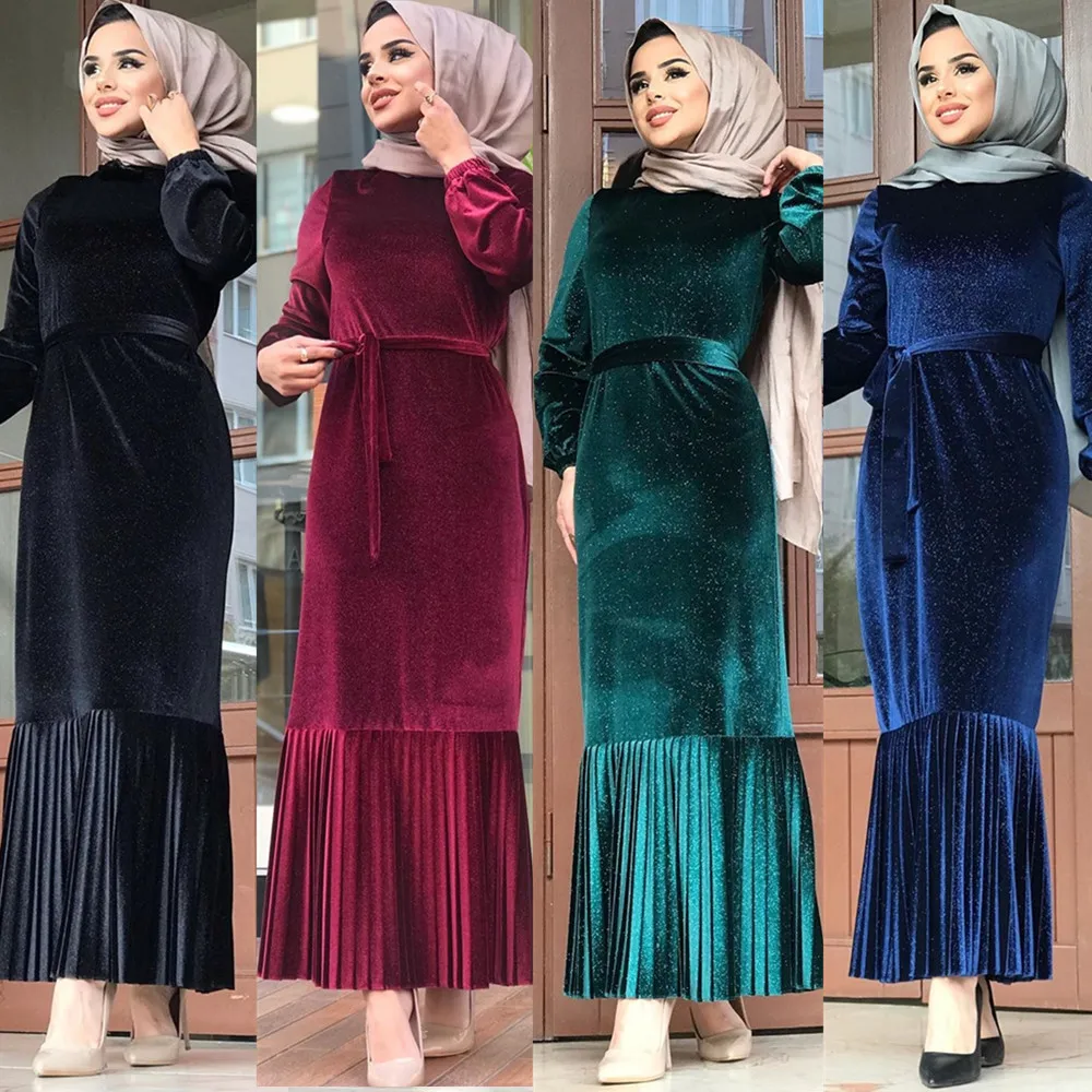 Velvet Abaya Muslim Women Long Maxi Dress Warm Kaftan Islamic Jilbab Robe Gown 