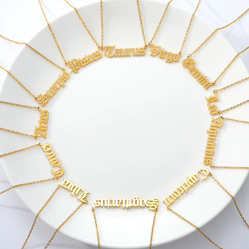 

Wholesale Custom New Fashion Letter Gold Stainless Steel Zodiac Necklace Zodiac Sign Necklace Zodiac Gold Necklace