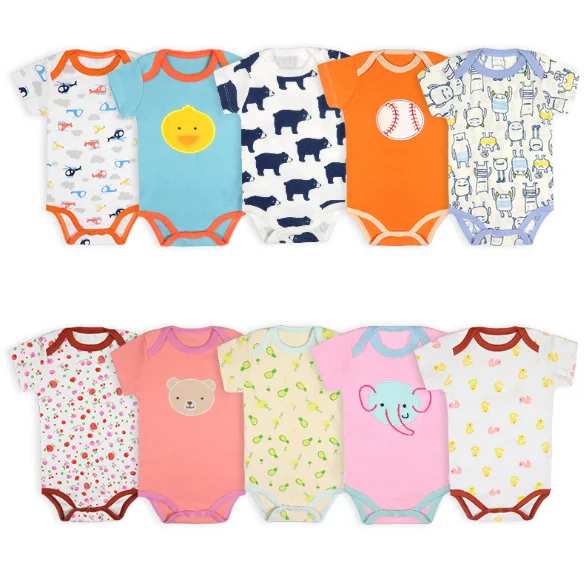 

Summer Infant Clothing Baby Romper Cotton Baby Clothes 5 Pcs Set Baby Girls' And Boys' Clothes Random One Piece DropShipping, As pictures