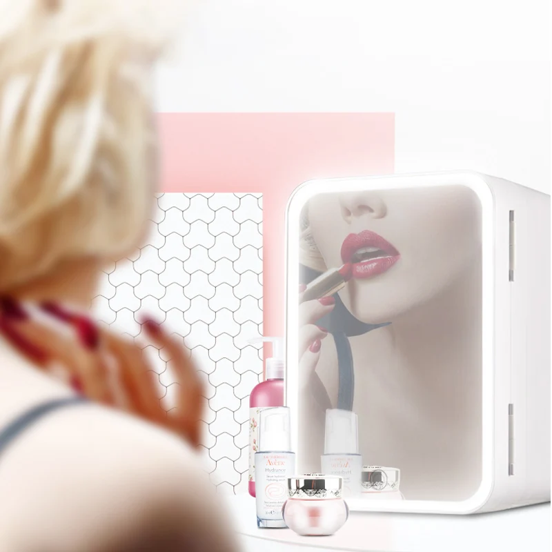 
8L small portable cosmetic skincare refrigerator mini makeup beauty fridge glass mirror door display Bedroom refrigerator 