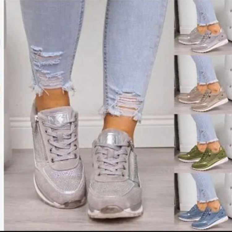 

Woman shoes new arrivals 2021 chunky sneakers zipper casual shoes, Silver,blue,green,brown