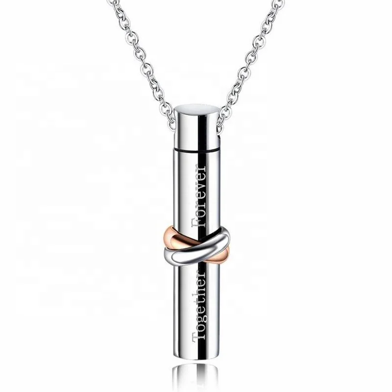 

MECYLIFE Stainless Steel Cylinder Double Rings Twisted Perfume Jewelry Essential Oil Urn Ash Cremation Necklace
