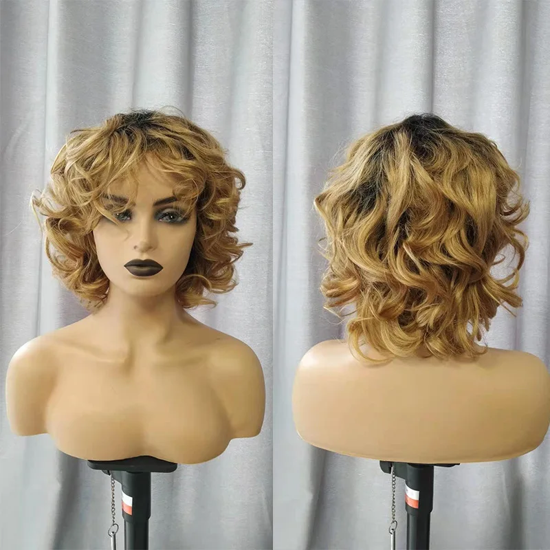 

Non Lace Wig Deep Wave 1b/27 Curly Human Hair Wig