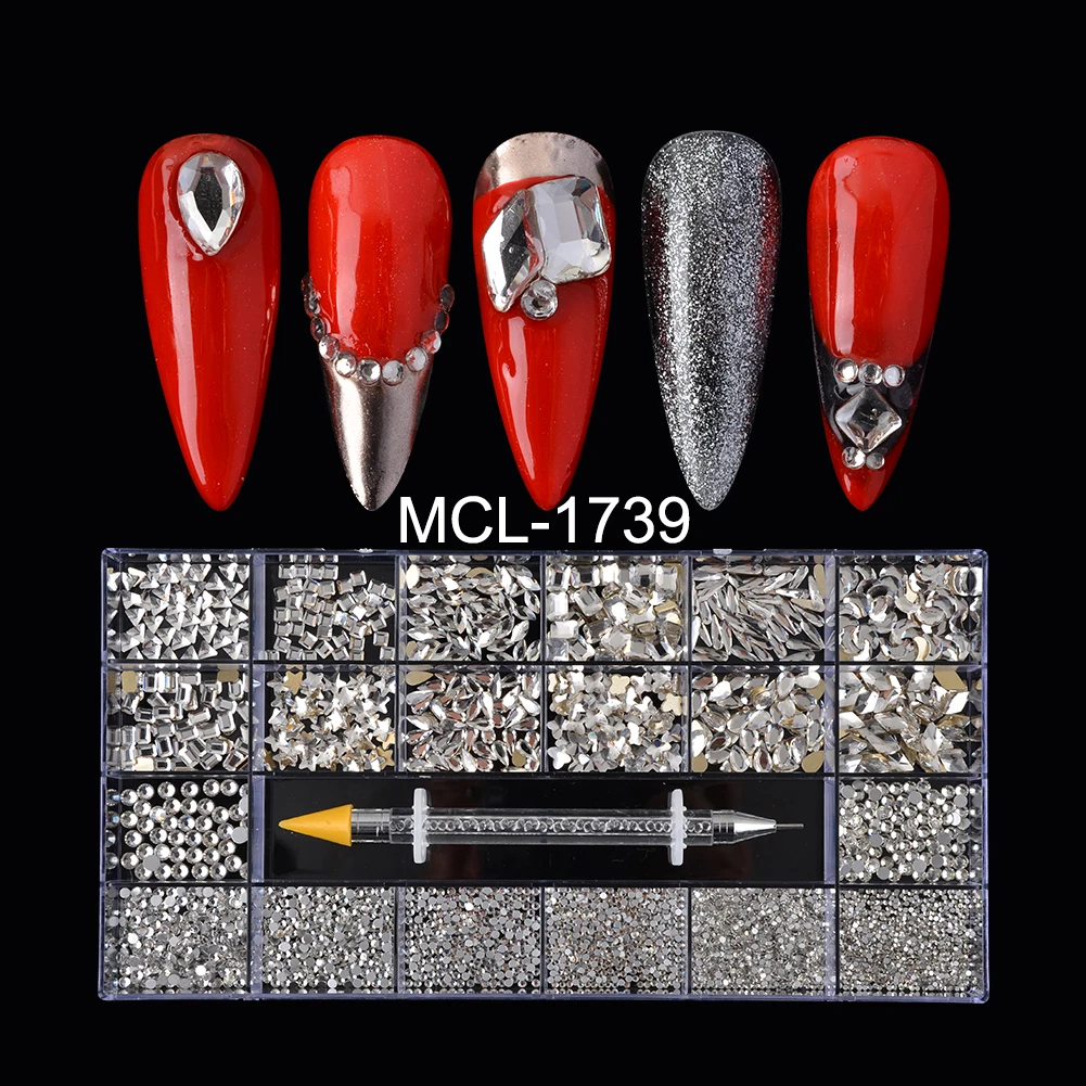 

Cheap Price Multi-size Flat Back Glass Diamond Crystal Box Set for Nail Art decoration