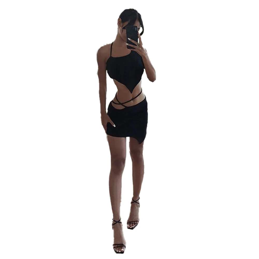 

6314 Black Sexy Ladies Backless Crop Top Shorts Dress Suits Party Night Club women Two Piece Set Summer clothes 2022 new arrival