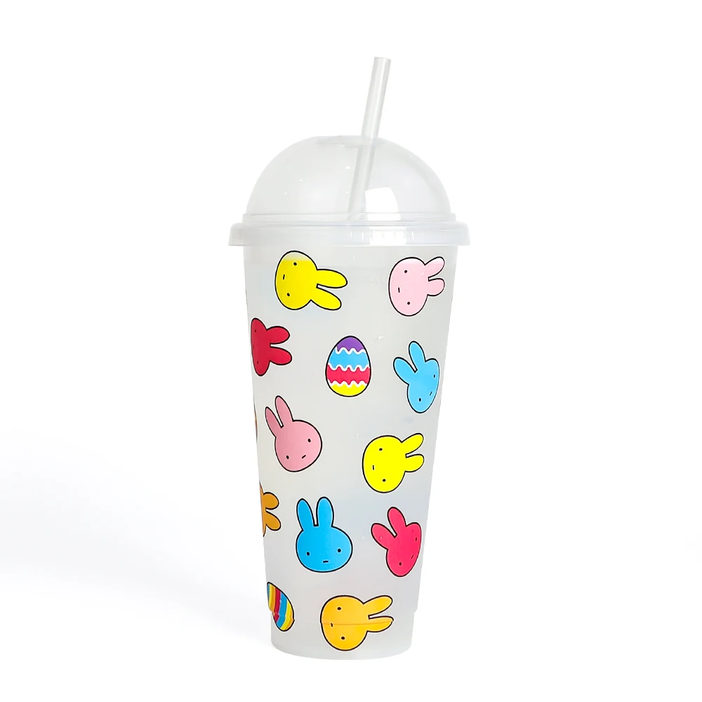 

Easter gifts reusable cold plastic color changing cups 24 oz with lid and straw