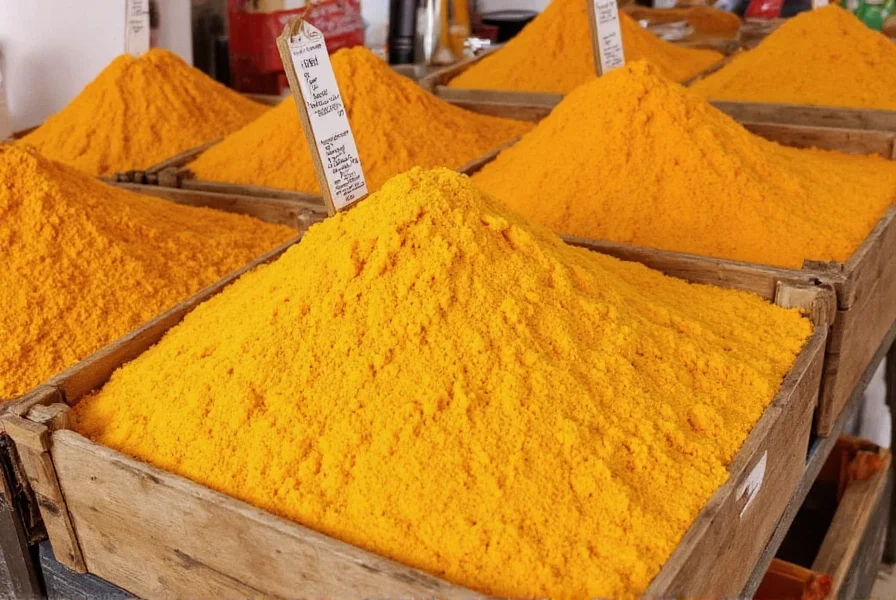 Fresh turmeric root displayed alongside other root vegetables in a grocery store