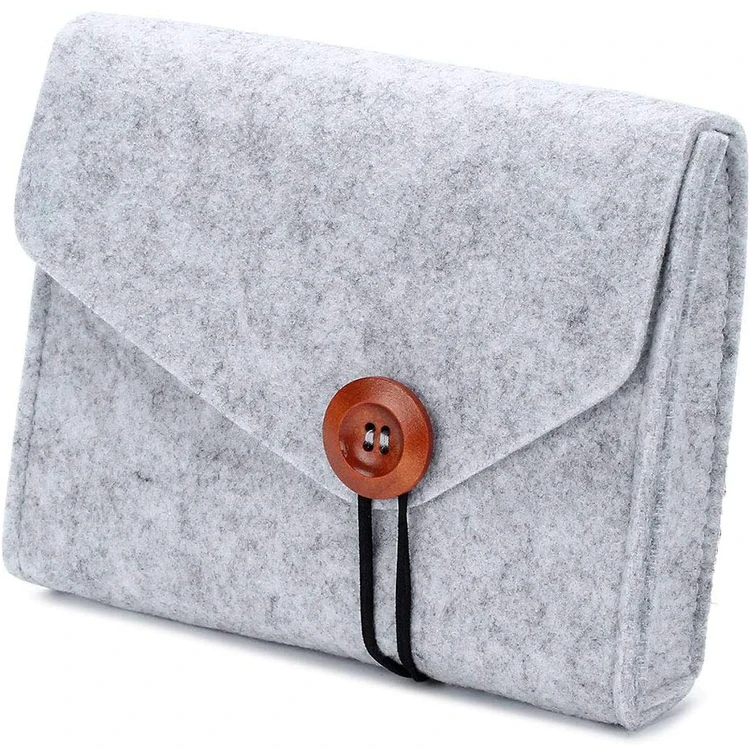 

Simple style button closure Multi-colors Felt charger power package mouse mobile phone bag, Light grey or customized