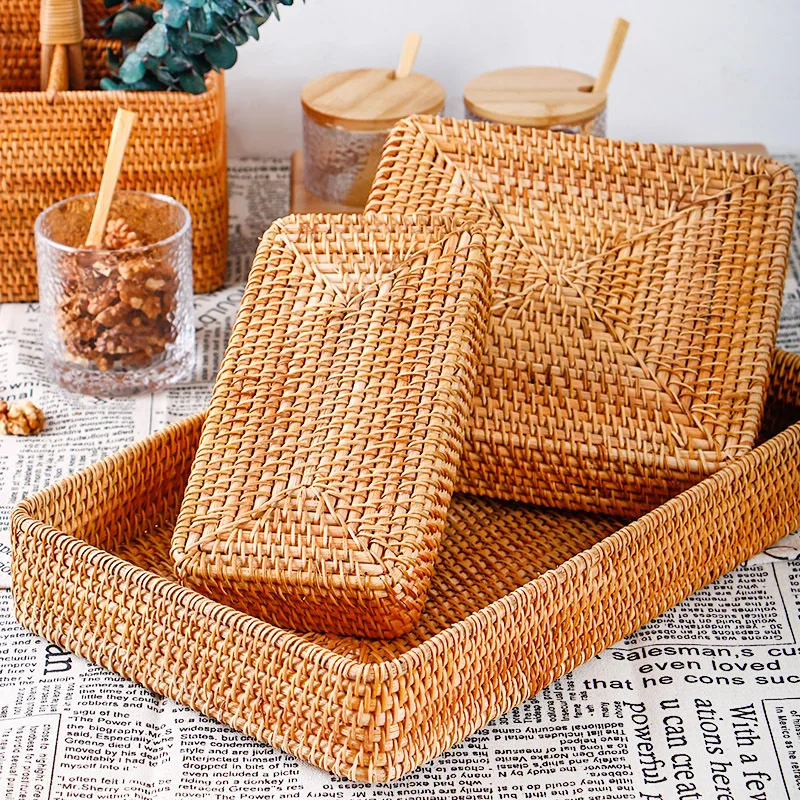 

Rattan Food Cover Tray Decorative Tray Storage Trays, Natural color