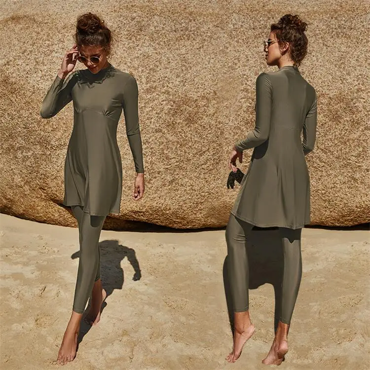 

Custom Full Covered Modest Islamic Swimwear Sportswear Long Pants Sleeves Skirts Women Muslim Swimsuits, Picture showed