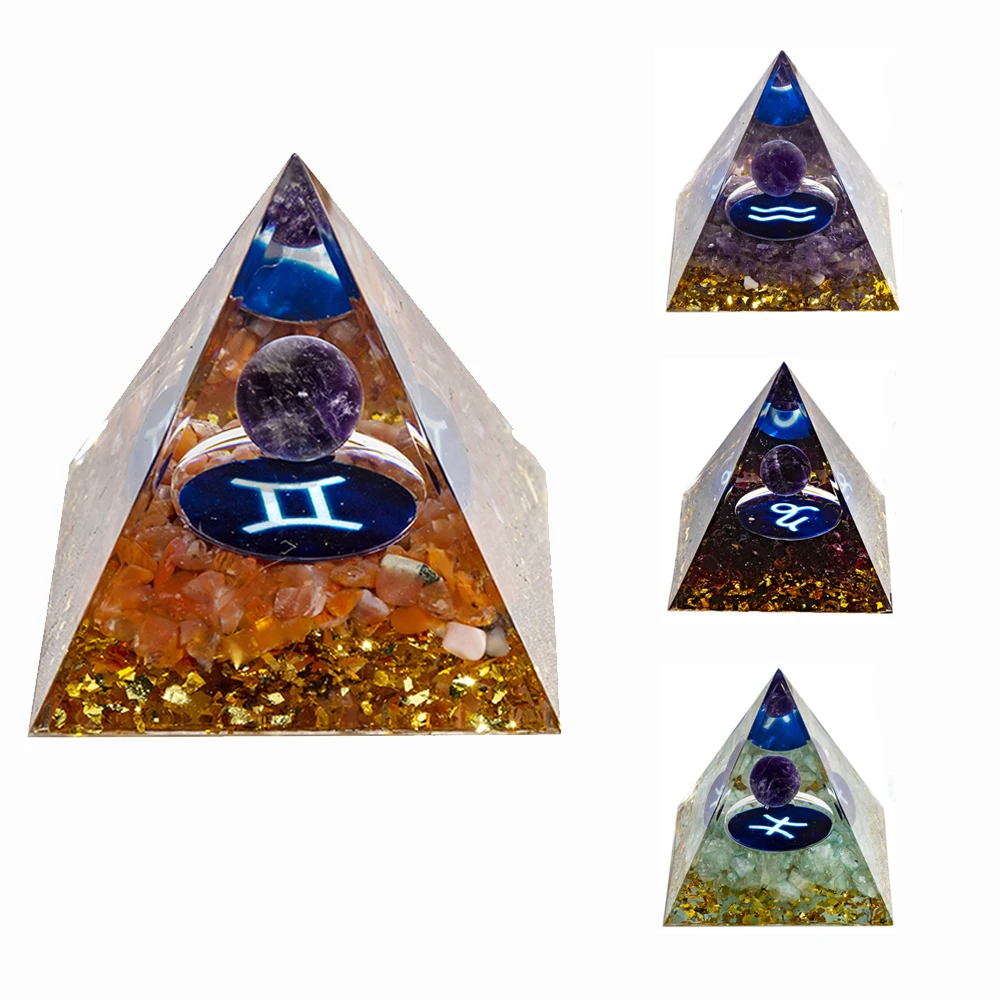 

50mm Energy Generator Crystal Gem Orgone Pyramid quartz chips Organite 12 Constellations Pyramids Reiki Meditation ornament