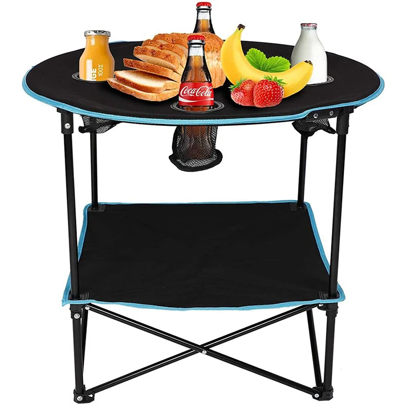 

Outdoor Folding Table Travel Camping Picnic Collapsible Round Table, Black