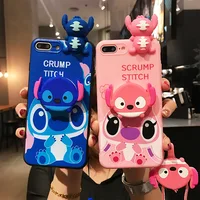 

For iPhone 11 Pro 11Pro Max 11 Xs X 7 8 Funny Pink Blue Cartoon Stitch 3D Doll Holder Case