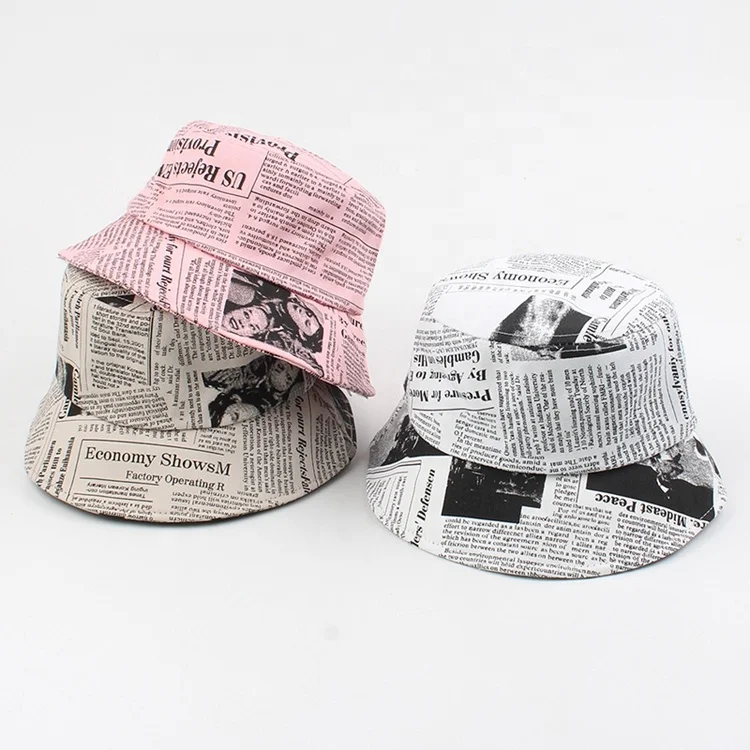 

New Fashion Women's Newspaper Printed Cotton Fisherman's Hat Packable Fishing Hunting Summer Travel Bucket Hat