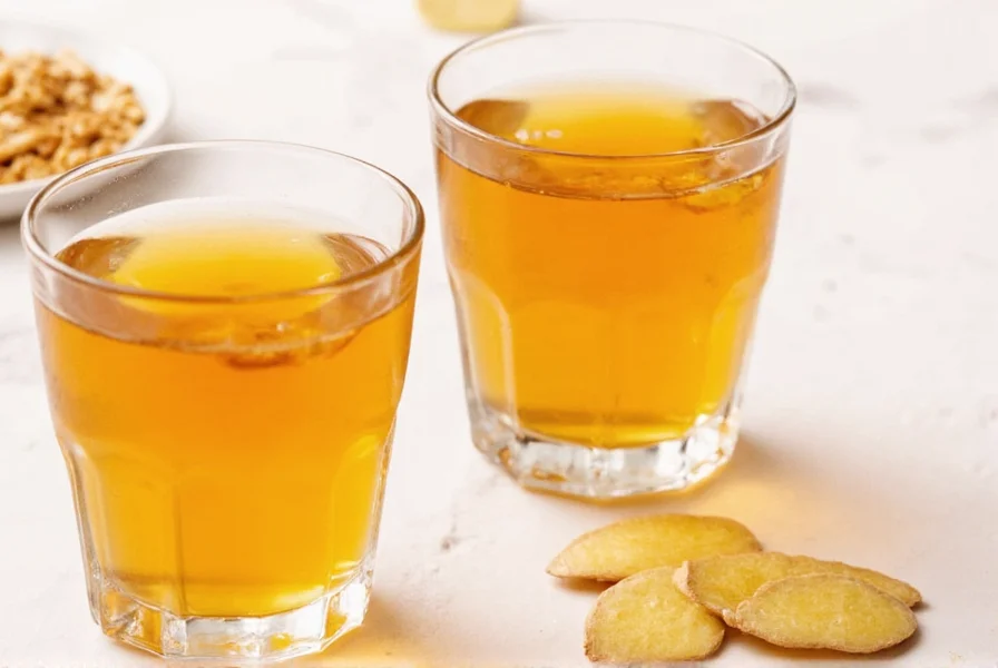 Fresh ginger root, lemons, and mason jars for ginger shot preparation
