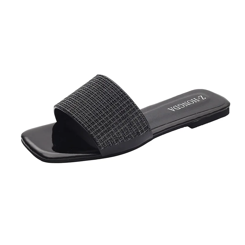 

INS Hot Popular elegant Ladies Slippers Bright Rhinestone Women Flat Sandals