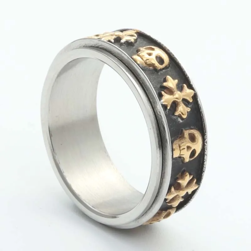 

Two-Tone pattern men's stainless steel ring Skull head men's gold-plated ring