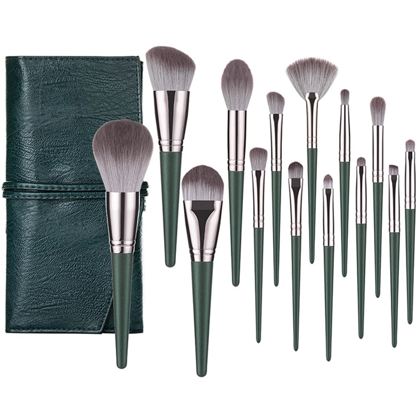 

Cosmetic synthetic makeup brush set on sale colorful power, Green