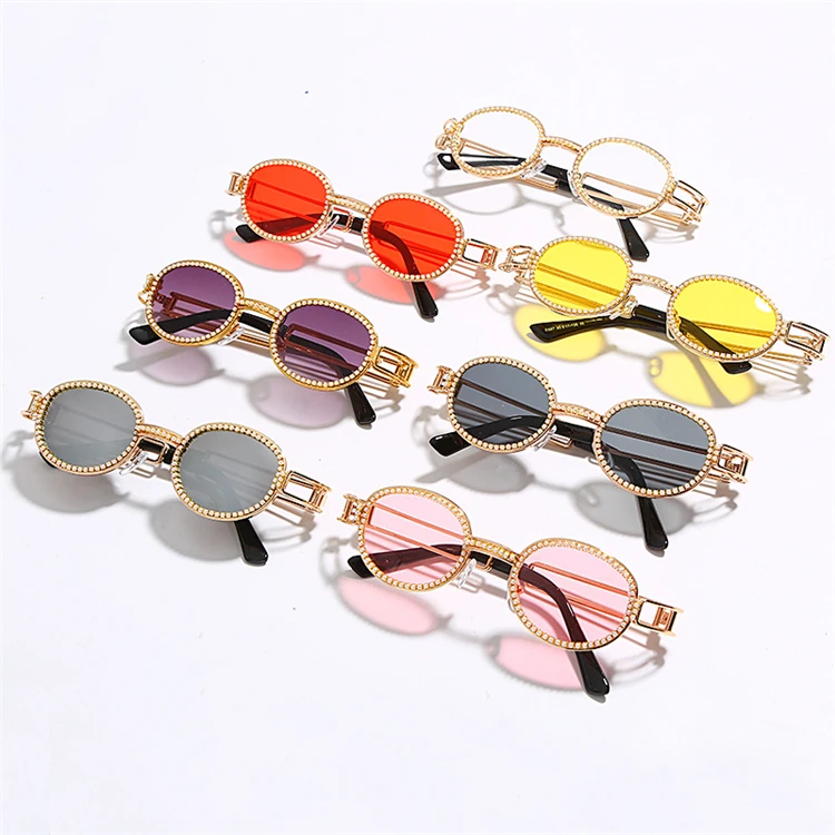 

Brand Sun Glasses Luxury Bling Vintage Rhinestone Designer Sunglasses 2020 Small Round Diamond Women Fashion Sunglasses PC Metal