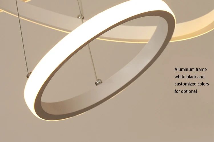 Modern LED white black aluminum ring suspension home decor Pendant lamp Chandelier