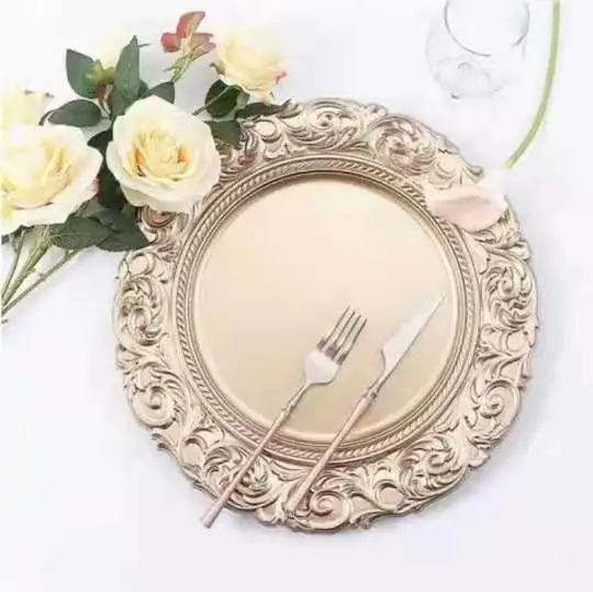 

Hot Sale Wedding Decoration Gold Rim Plastic Charger Plate, Gold, silver, red,rose gold