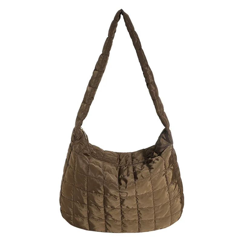 

Custom Women's Large Capacity Winter Quilted Puffer Tote Bag Lightweight Nylon Zipper Pocket Sling Shoulder Bag for Autumn