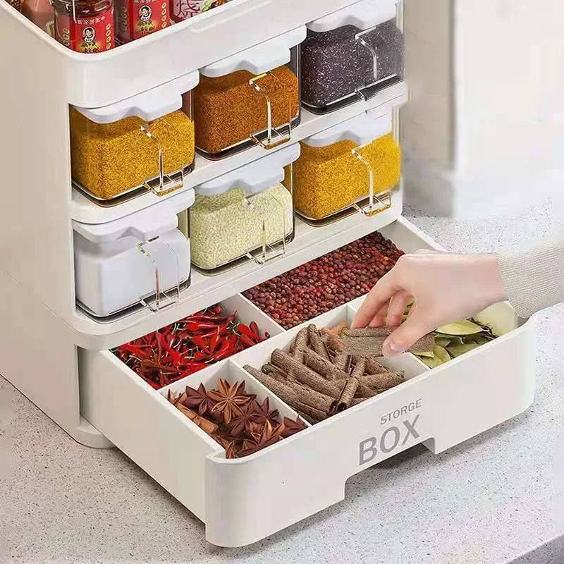 

Multi-functional Kitchen Storage Box Plastic Seasoning Box Shelf Layer With Cover Seasoning Bottle Set