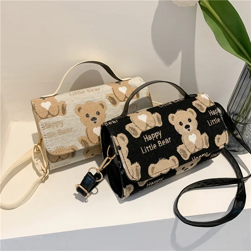

Cartoon Littele Bear Canvas Handbag Lovely Trend Women Crossbody Bag