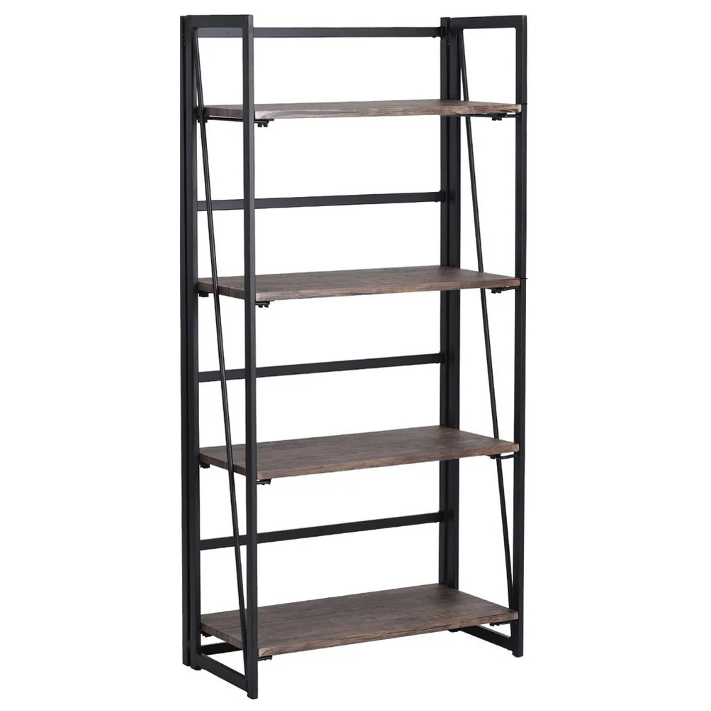 

Wooden Living Room Folding Rack 4-tier Storage Shelfs Metal Bookshelf, Natural