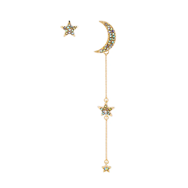 

de980131 Newest Shiny Crystal Star Moon Earrings Charming Earrings for Women Fashion Jewelry, Gold